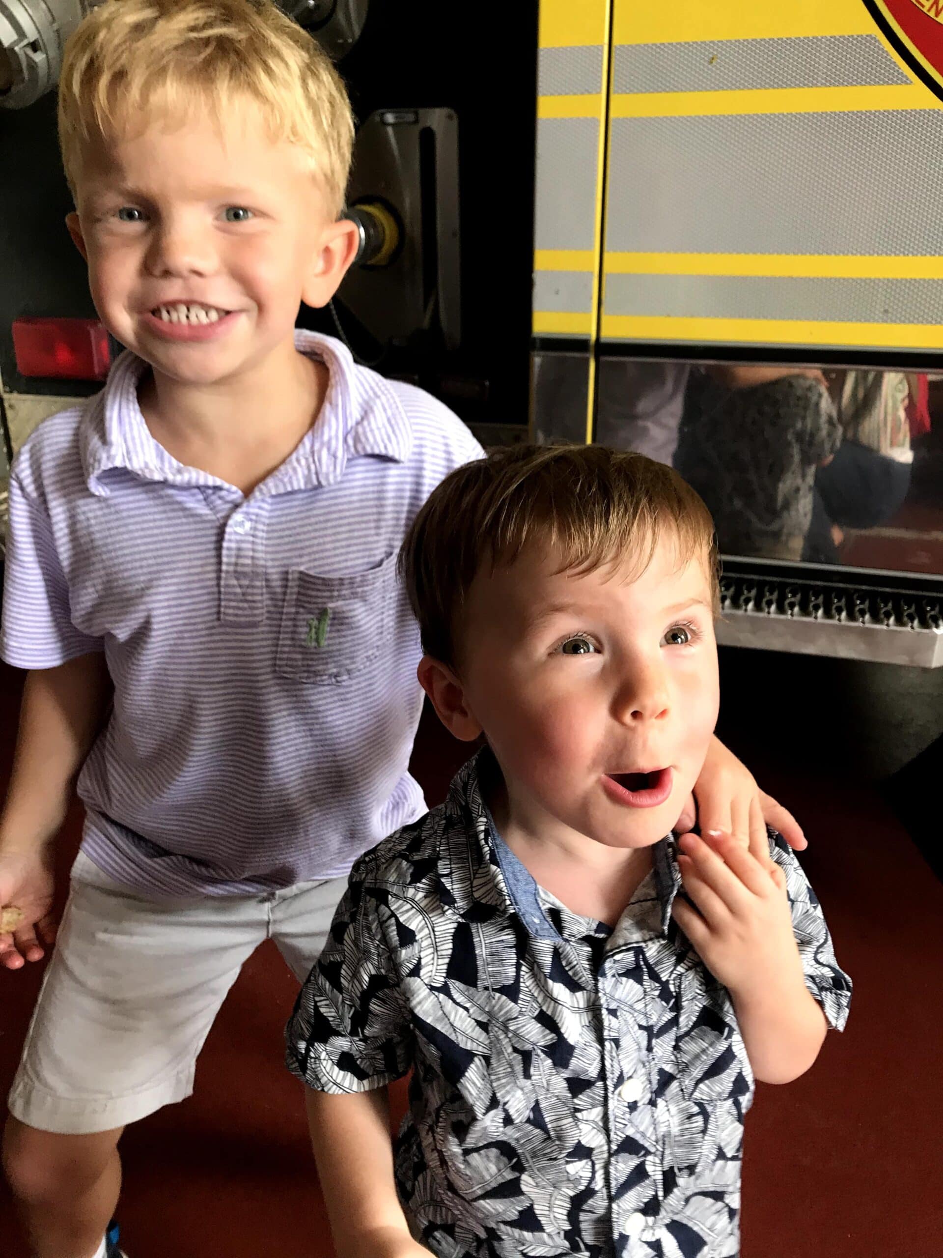 Wells and Sean Kids excited to be at a firestation